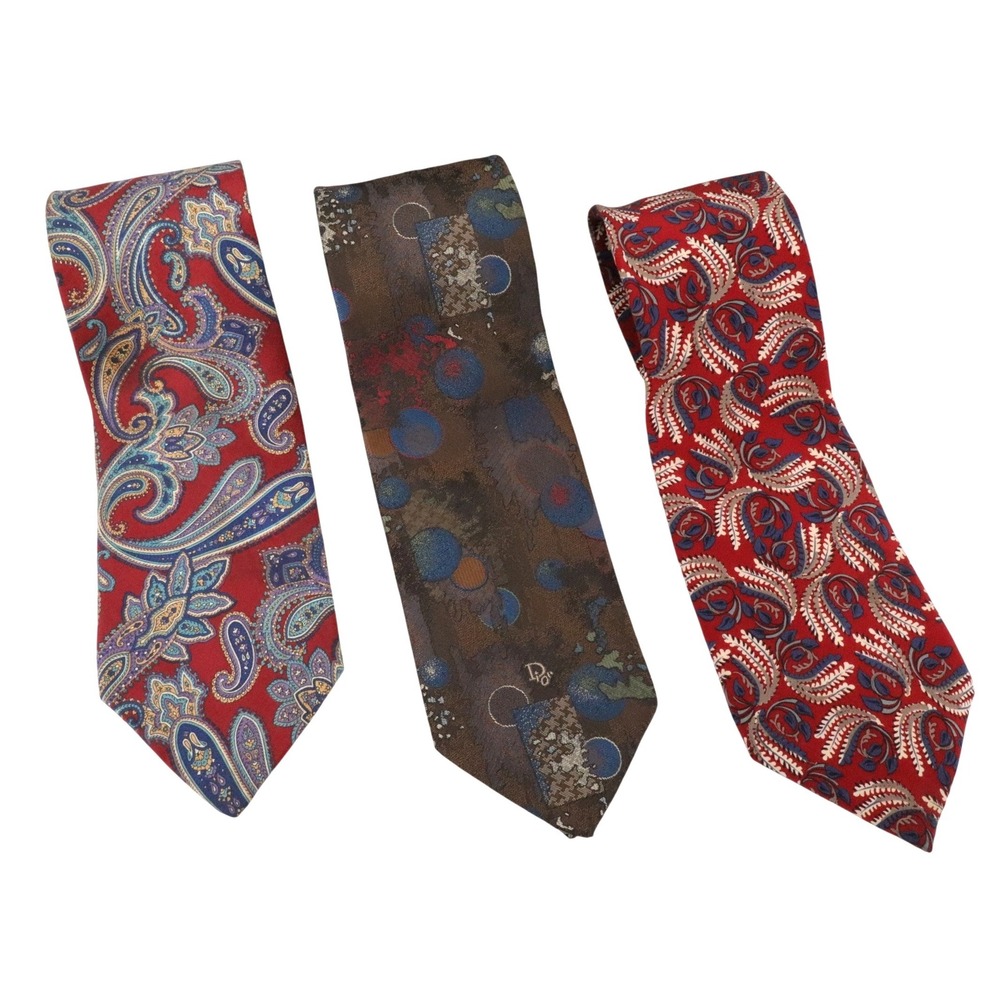 Vintage Christian Dior Monsieur Tie Lot 3 Paisley Abstract Designer Neckties USA - Picture 1 of 16